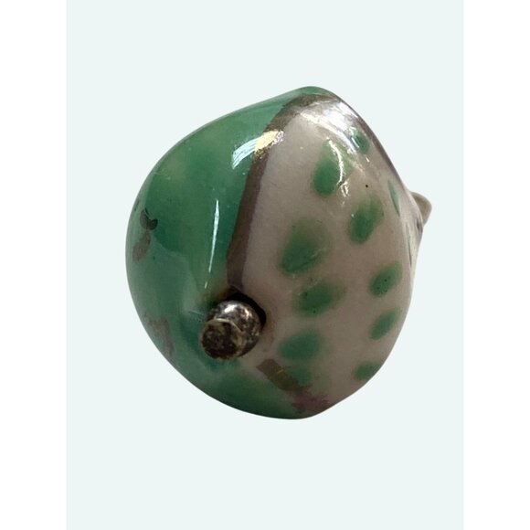 Handcrafted Ceramic Owl Pendant Charm With Gold Detailing & Green Accents - Picture 5 of 6
